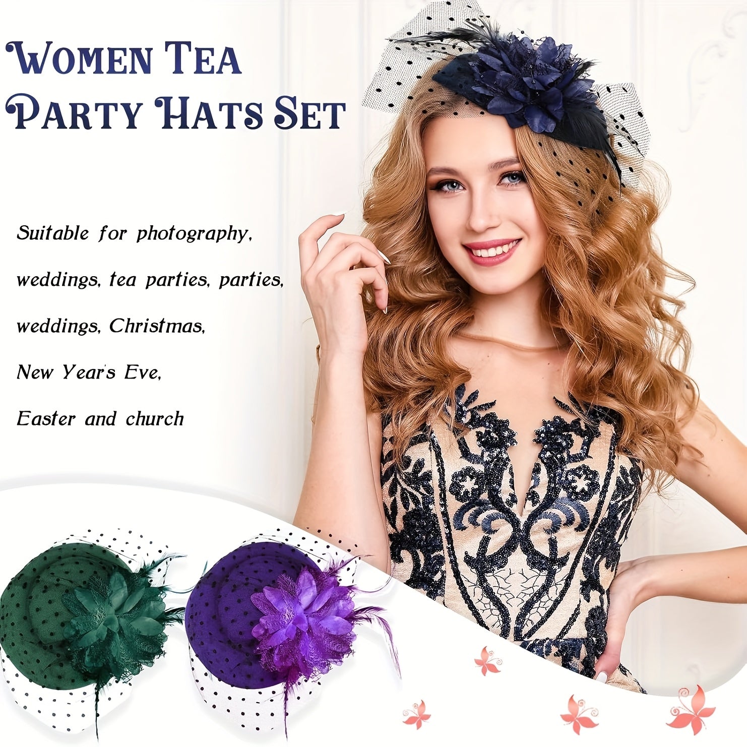 Set of 6 Fascinator Hats for Tea Parties, Featuring Feather Pillbox Design with Clips, Ideal for Women, Includes Veil And Flower, Suitable for Weddings, Churches, And Tea Gatherings, Available in 12 Colors