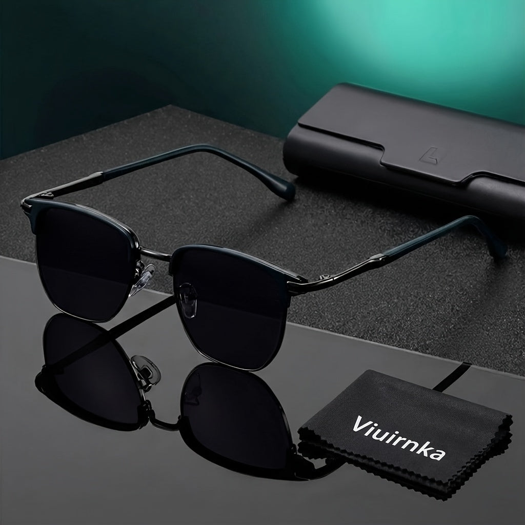 Semi-Rim Sunglasses UV400 for Men & Women – Retro Half Frame Vintage Tinted Lens Eyewear with Case & Cleaning Cloth, 4 Colors for Daily Wear, Travel & Driving