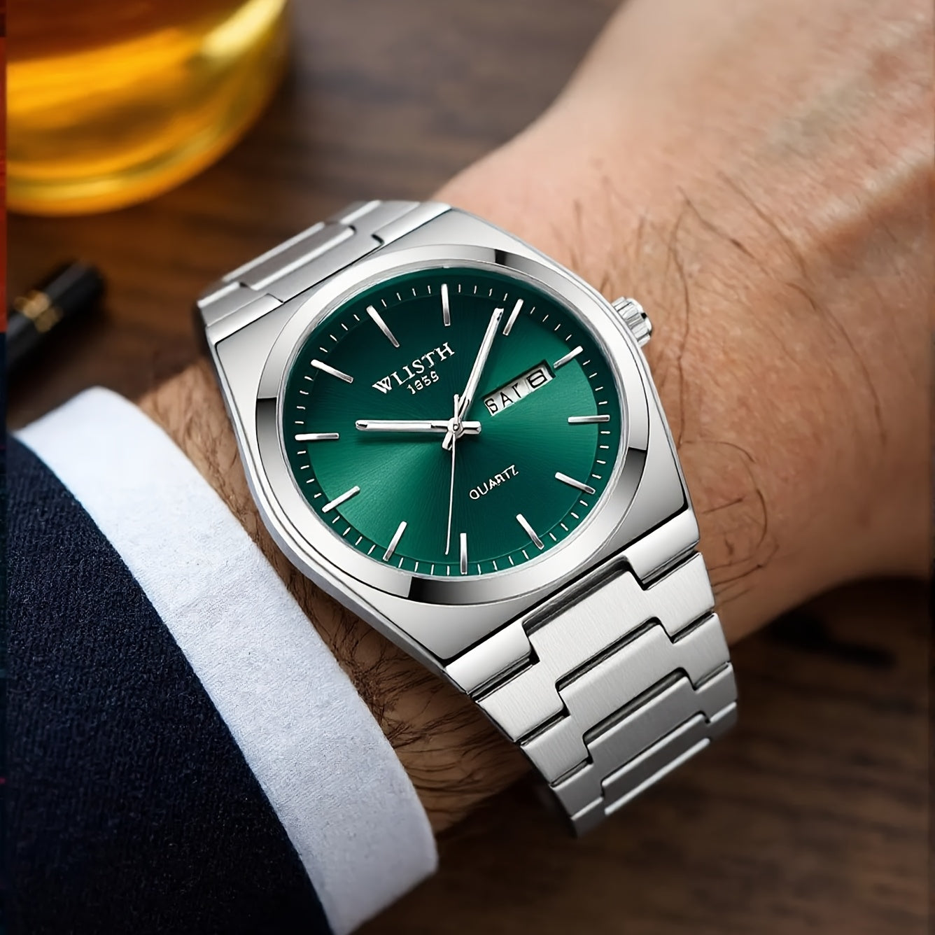Men's Quartz Watch Stainless Steel Luminous Hands Date Display Sport Business Wristwatch for Men Gold Black Green Silver 4 Colors
