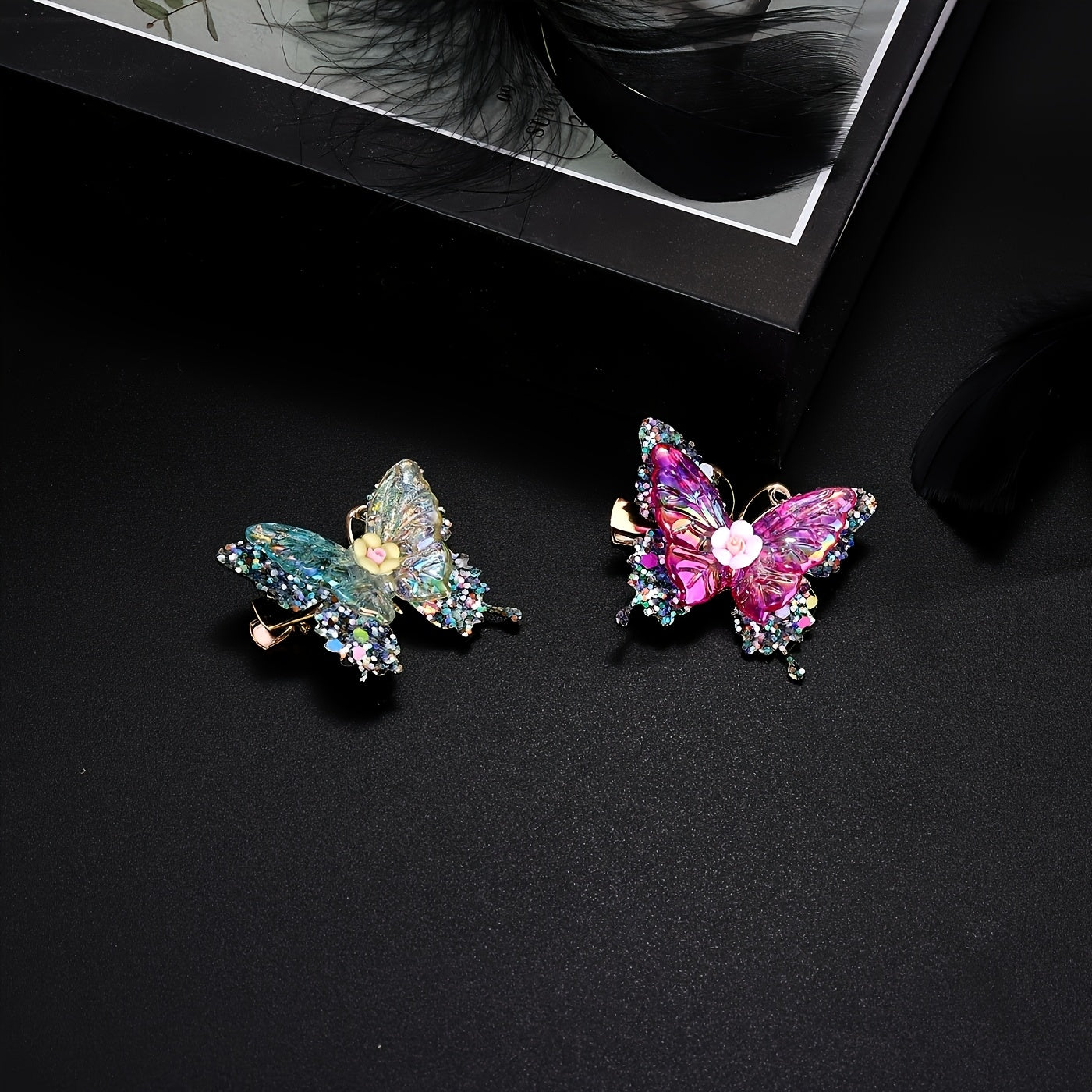 Butterfly Hair Clips 12pcs Set Y2K Shiny Sequin Double Layer Acrylic Butterfly Clips Luxury Hair Accessories for Women Girls Party Daily Holiday Headwear
