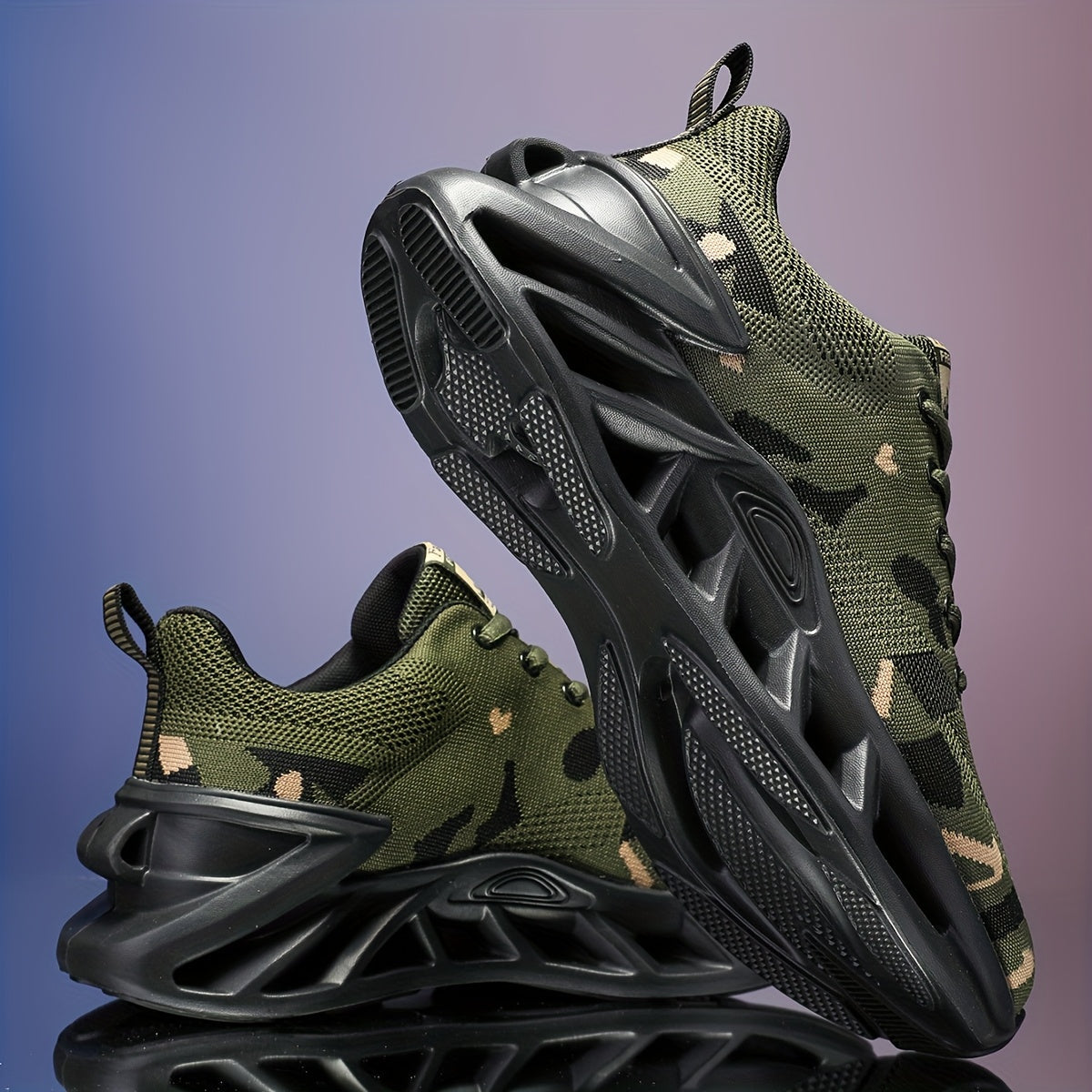 Camouflage Mesh Running Shoes - Rubber Sole and Lace-Up Fit – view 2
