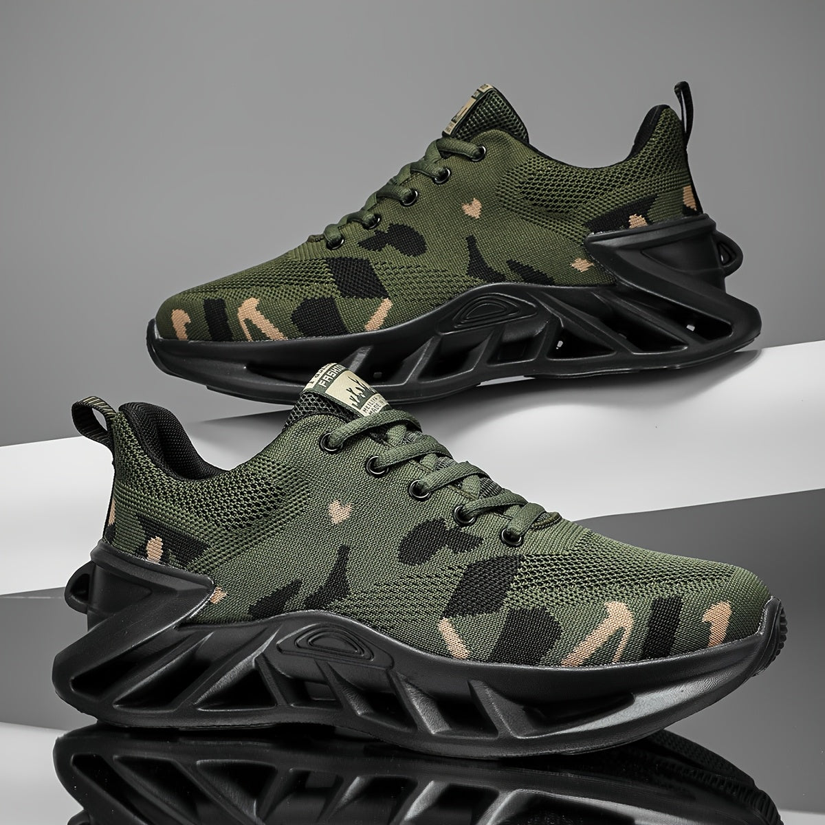 Camouflage Mesh Running Shoes - Rubber Sole and Lace-Up Fit – view 3