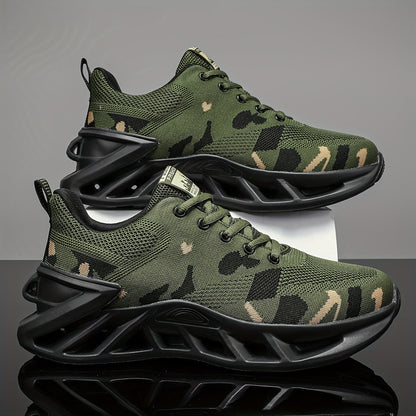 Camouflage Mesh Running Shoes - Rubber Sole and Lace-Up Fit – Green option – main product image