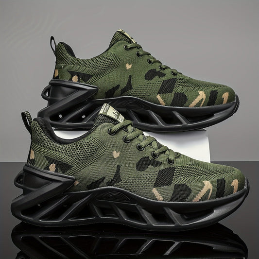 Camouflage Mesh Running Shoes - Rubber Sole and Lace-Up Fit – Green option – main product image