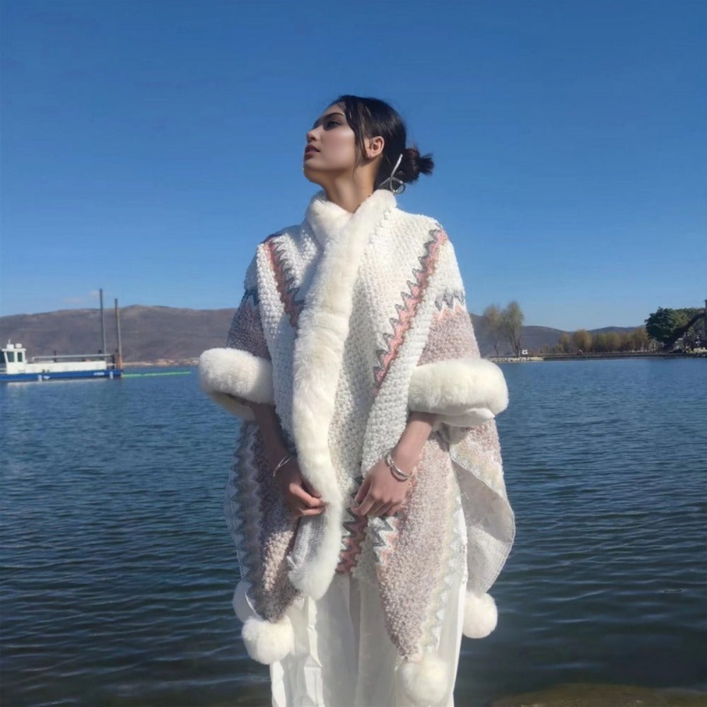 Capes & Cloaks - Women's Cape Shawl Velvet Cloak Ethnic Style Cardigan Wrap for Travel - product detail view 2