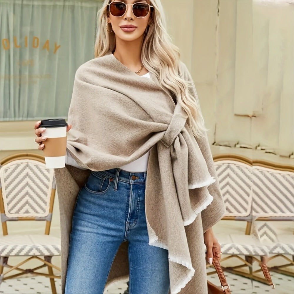 Cardigan Sweater - Plus Size Shawl for Women - V-Neck Asymmetrical Open Front Oversized - product detail view 4