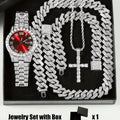4pcs/set Men's & Women's Rhinestone Wrist Watch & Cross Pendant Jewelry Set with Analog Quartz Watch, Calendar, Quartz Movement, Suitable for, Wedding, Daily Wear - Luxury Accessory Gift for Him/Her