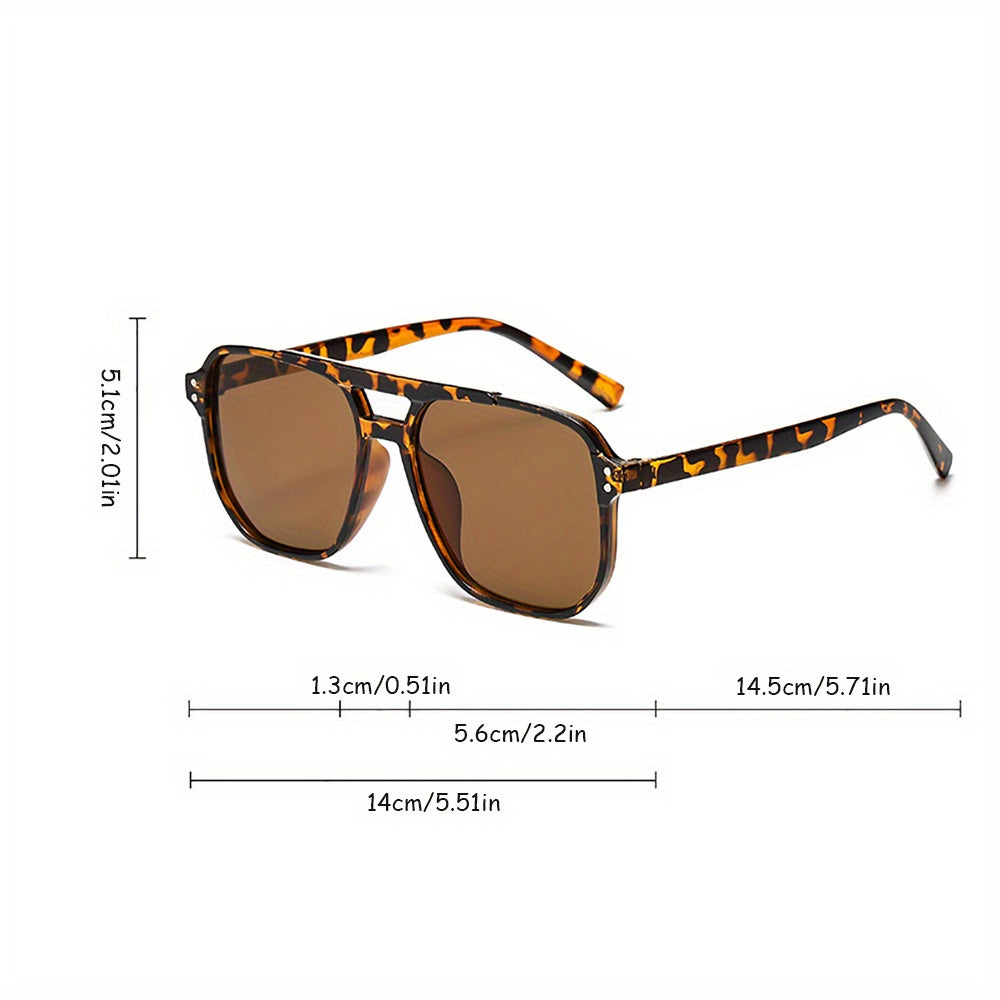 3pcs Fashionable Rectangular Plastic Glasses for Women with Leopard Print Detail, Dual Bridge Design, Reflective Lens, PC Material, Ideal for Daily Wear, Summer Festival, Birthday Gift, Mothers Day Gift