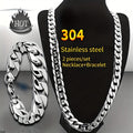 2pcs/ set Stainless Steel Men's necklace and bracelet set, hip-hop punk couple chain