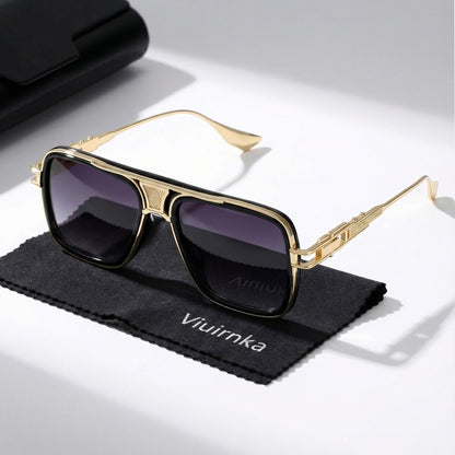 Square Sunglasses for Men – Retro Classic Metal Frame UV400 Polarized Lightweight Eyewear, Unisex Gradient Shades for Daily Wear & Outdoor Activities, Includes Case & Cleaning Cloth