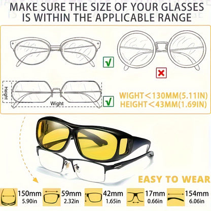 Night Vision Wrap-Around Sunglasses for Driving – Day & Night Outdoor Sports Eyewear for Cycling, Fishing & Hiking, Unisex Full-Frame Shades Available in 1 or 2 Pack