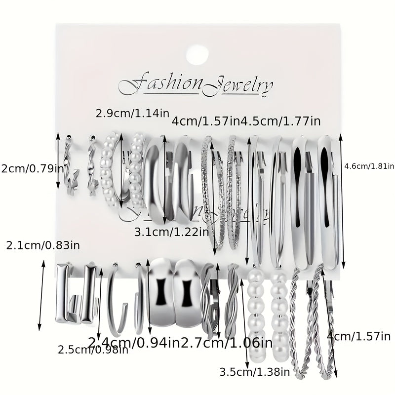 A Set Of 24 Pairs Of Fashionable Alloy Earrings-perfect For Everyday Wear Or As A Holiday Gift-zinc Alloy With Stainless Steel Studs-perfect For Parties And Everyday Use-no Enamel Or Gemstones-perfect For Year-round Styling