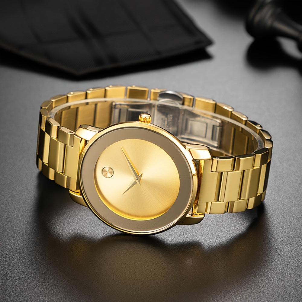 Ultra-Thin Minimalist Men's Watch | Stainless Steel Quartz Wristwatch with Round Dial, Slim Business Dress Watch for Men in Gold, Silver & Black