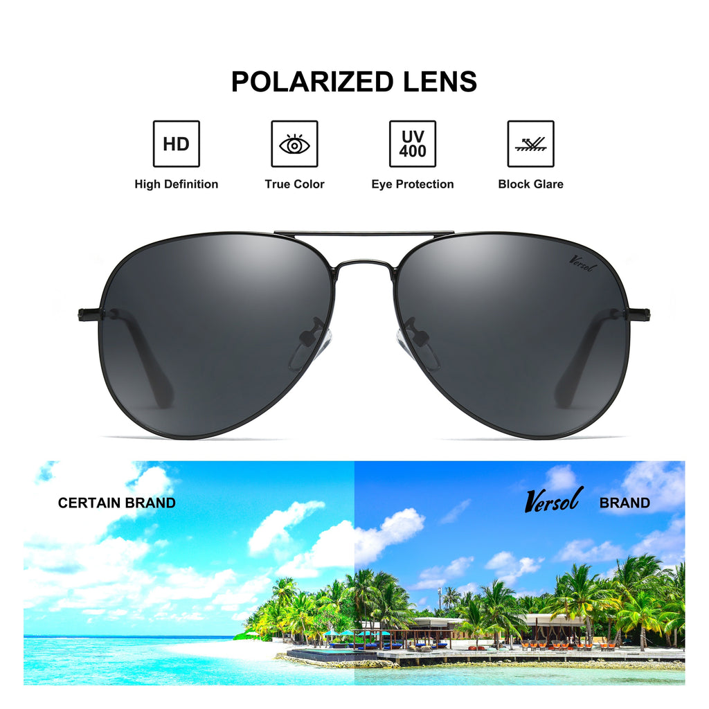 Versol Classic Pilot Sunglasses for Men & Women - Polarized Mirrored Protection, Lightweight Oversized Frame (>139mm), Large Square Lens, Stylish Aviation Design for Driving, Flying, Outdoor Activities - Unisex Pilot Sunglasses