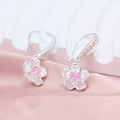 925 Silver Exquisite Peach Blossom Pendant Earrings Pink Synthetic Zirconia Flower Pendant Earrings Romantic Cherry Blossom Small Fresh Earrings Women's Jewelry, Suitable for Daily Wear and Special Occasions