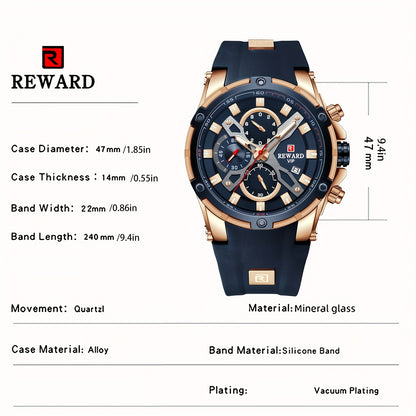 REWARD Sport Watch for Men - Luxury Studded Bezel Quartz Wristwatch, Luminous Dial with Date Display, Fashion Casual Chronograph Style Watch in Rose Gold Black Green