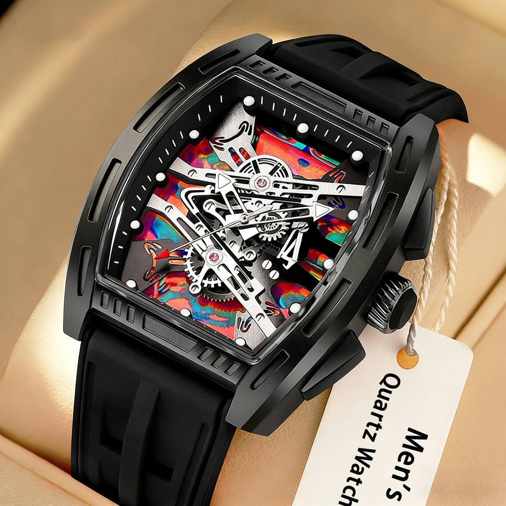 Relogio Masculino Top Brand Men'S Barrel Shape Watches, Luxury Male Quartz Wristwatch, Trendy Retro Style Watch For Man, Silicone Strap, Fashion Trend Men Business Watch, Holiday Birthday Gifts