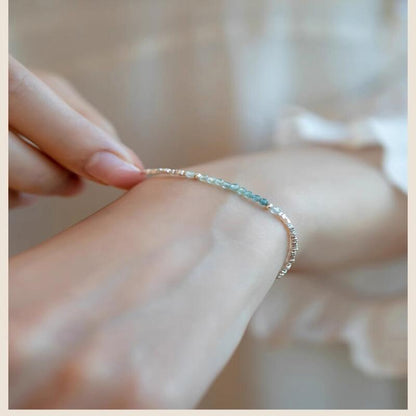 Silver Bracelet 925 Aquamarine – Delicate Light Luxury Broken Style Thin Cuff for Women, Elegant Fine Jewelry Gift, Minimalist Daily Wear Wrist Chain
