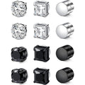 8/9/12/14pcs Magnetic Stud Earrings for Men Round Square Embellished Stud Earrings