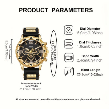 Men's Sports Quartz Watch Set of 2 – Large Dial Silicone Strap Wristwatch for Men, Casual Business Waterproof Style, Gift Idea