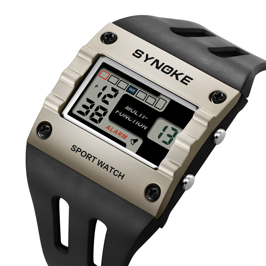 Men Digital Watch Rectangle Large Face Easy To Read Watch Multifunctional Sports Alarm Clock LED Watch