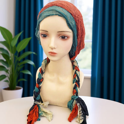 Braided Turban Hat for Women – Lightweight Multicolor Knit Head Wrap, Retro Bohemian Style Outdoor Beanie, Multifunctional Autumn Winter Hair Accessory for Daily Wear & Festivals
