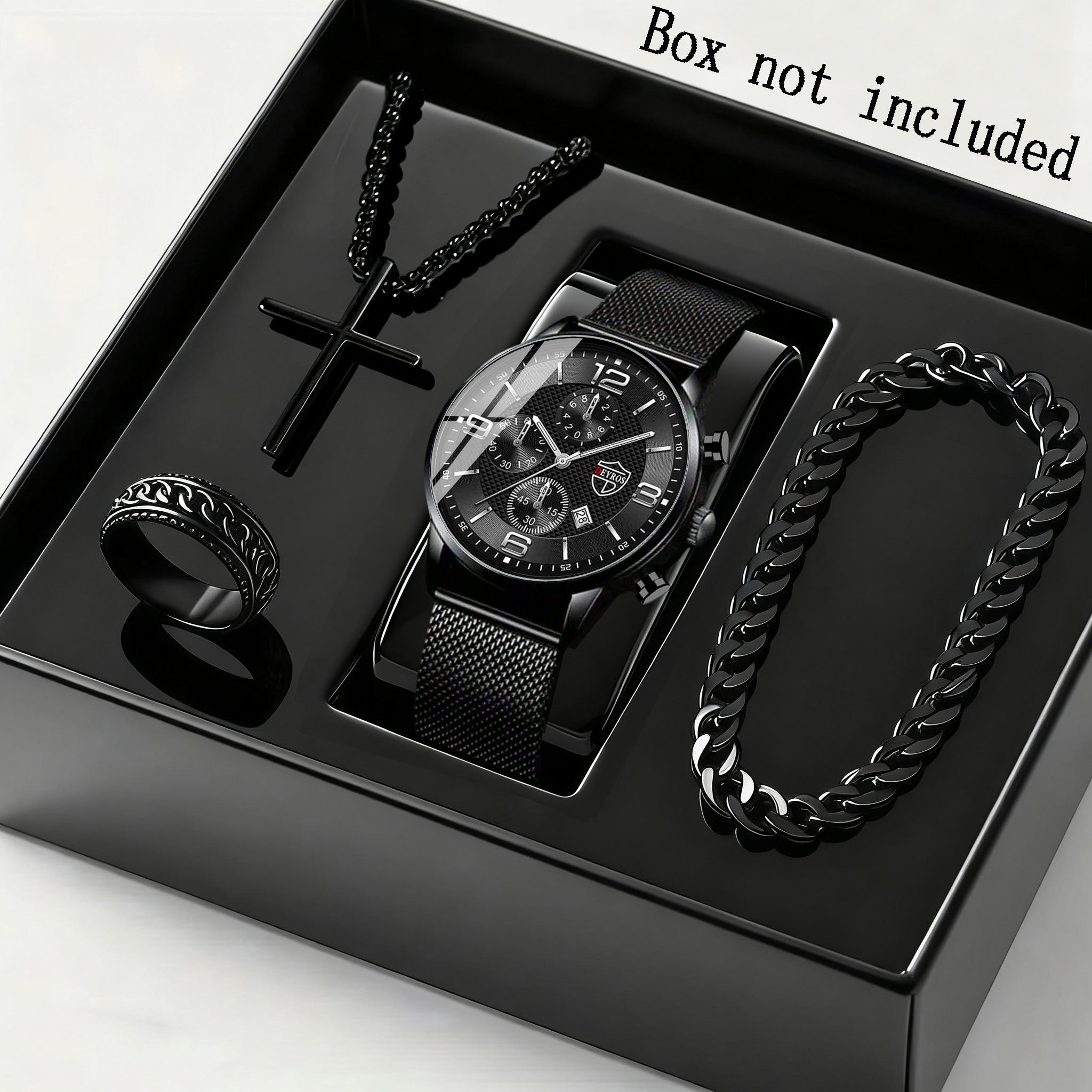 4pcs/Set Men'S Elegant Quartz Watch And Bracelet Set | Stainless Steel | Casual Watch | Business Watch | Bracelet for Men | Men'S Necklace | Date Watch for Men