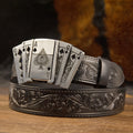 Men'S Western Denim Genuine Leather Belt, with a Lighter And Playing Card Clasp, Embossed Detail Craftsmanship, an Ideal Gift for Your Boyfriend Or Husband