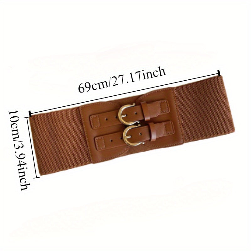 A Plain Bimetallic Buckle Width Women'S Corset Belt, a Casual And Easy Elastic Accessory for Dresses, Shirts, Coats, Suits, Suitable for Parties, Commuting, Street Events, And Holiday Outfits (Packaged in an Opp Bag)