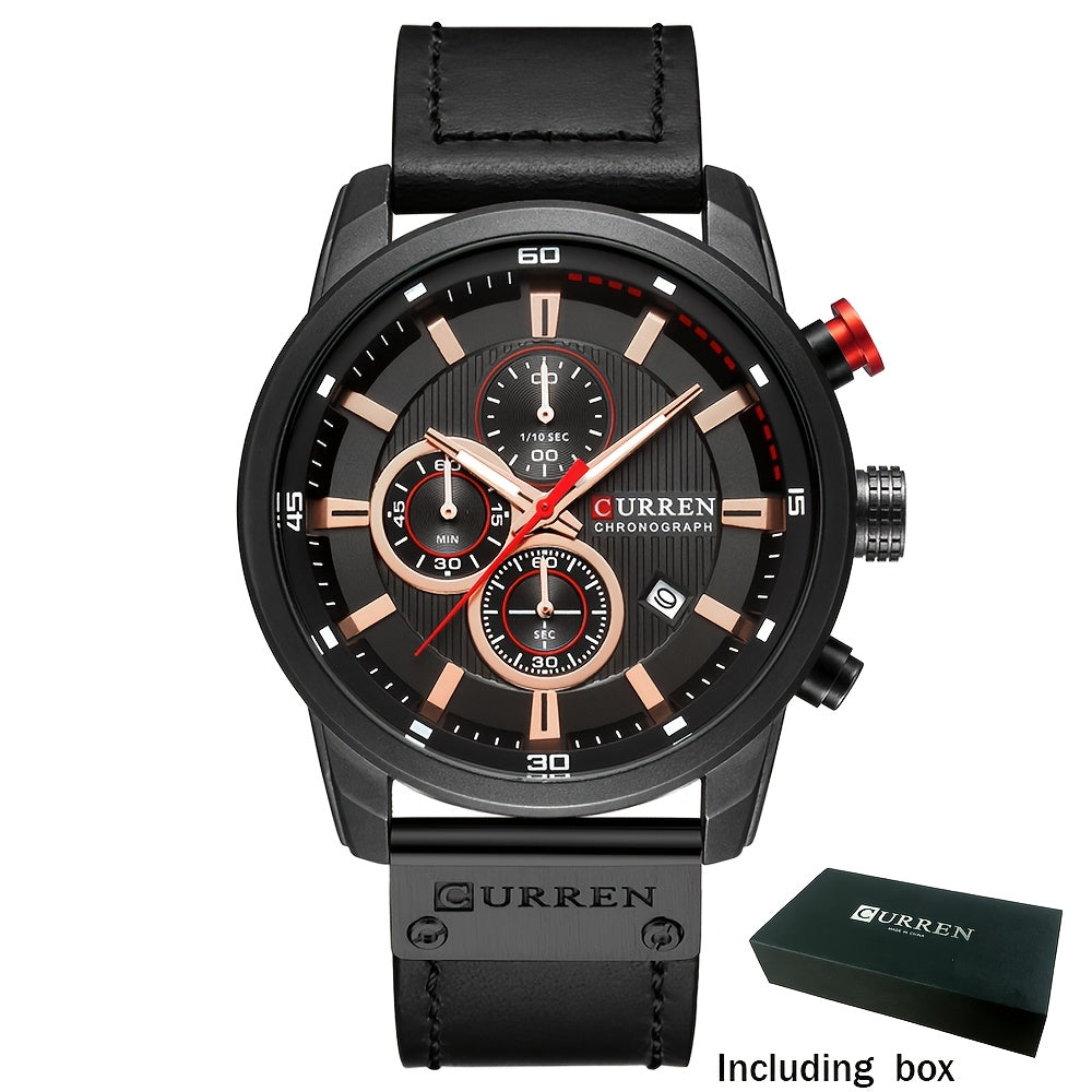 Men's Chronograph Sport Quartz Watch – Stopwatch, Date Display, Round Dial Wristwatch for Men in Brown, Blue, Black, Grey & More Colors