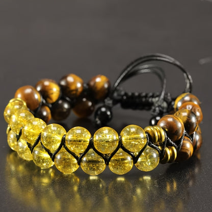 Tiger Eye Stone Bracelet for Men – Natural Adjustable Beaded Bracelet with Authentic Tiger Stripe Pattern, No-Plating Gemstone Jewelry for Good Luck, Boho Style Gift