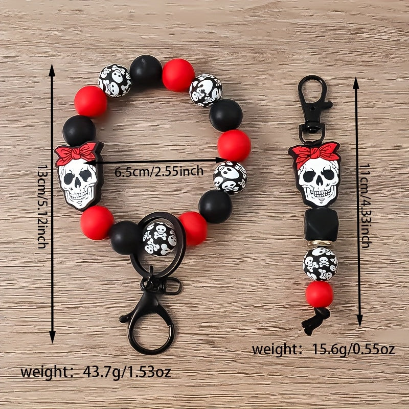 2pcs/set Skull Handmade Beaded Keychain Beaded Wrist Key Ring Bag Hanging Ornament Female Key Pendant Anti Lost Pendant Perfect Gift for Friends