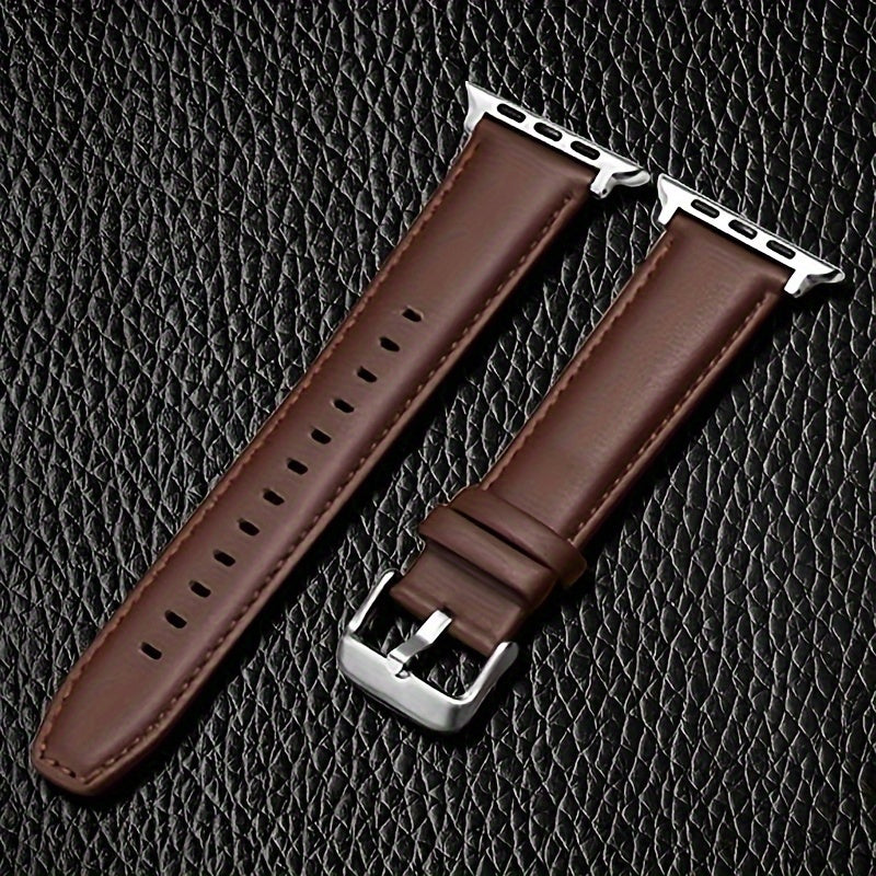 Calfskin Leather Watch Band Compatible with Apple Watch Series SE/3/4/5/6/7/8, 38mm/40mm/41mm/42mm/44mm/45mm/49mm, Preppy Style with Deployant Clasp, Unisex Wristband Replacement