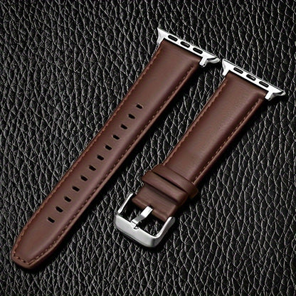 Apple Watch Band Leather Calfskin | Compatible with Series Ultra 2/9/8/7/6/5/4/3/SE, 38mm 40mm 41mm 42mm 44mm 45mm 49mm, Preppy Style Deployant Clasp Replacement Strap for Men & Women