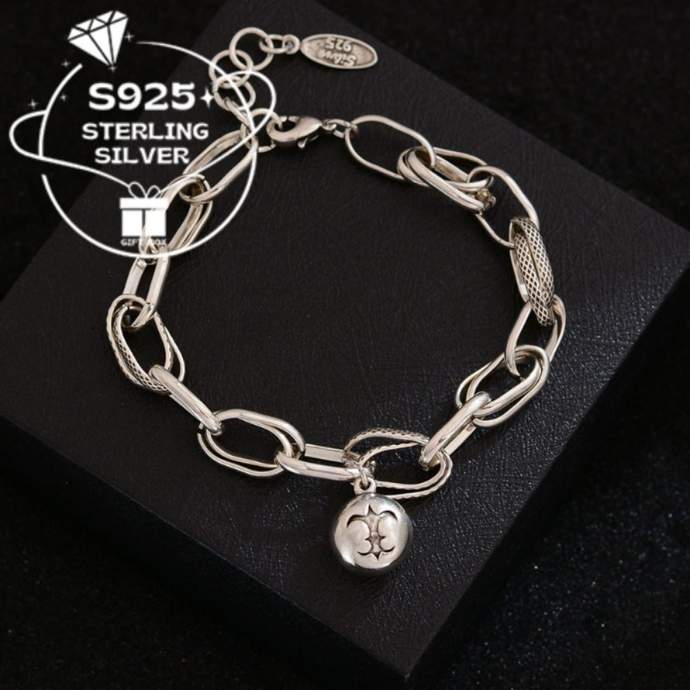 Chain Bracelet for Women - 925 Silver Ball Chain, Padlock and Key Charms - 925 silver detail