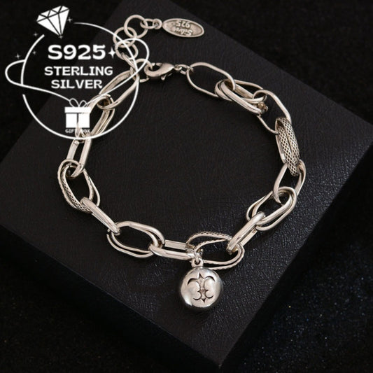 Chain Bracelet for Women - 925 Silver Ball Chain, Padlock and Key Charms - 925 silver detail