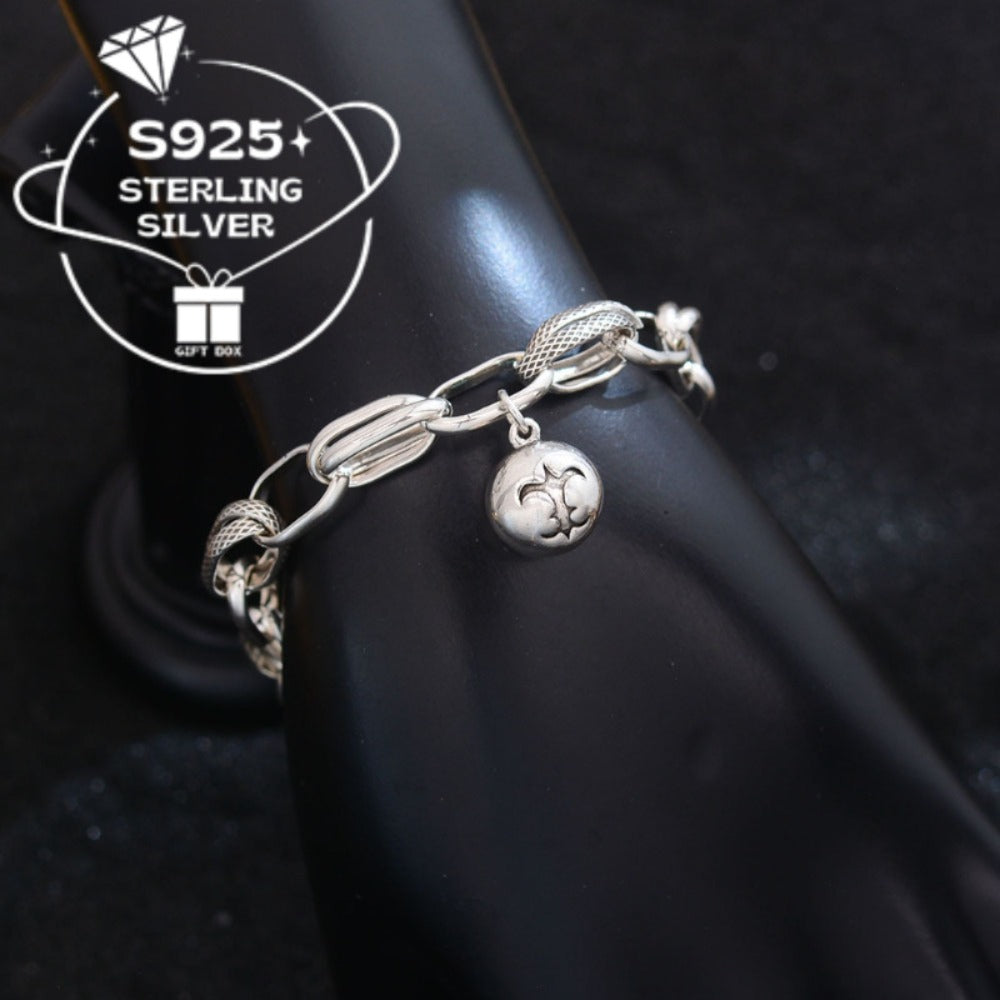 Chain Bracelet for Women - 925 Silver Ball Chain, Padlock and Key Charms - 925 silver detail