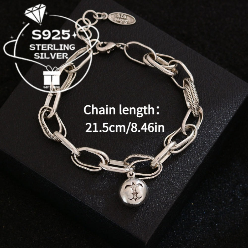 Chain Bracelet for Women - 925 Silver Ball Chain, Padlock and Key Charms - size chart S925 Chain length: