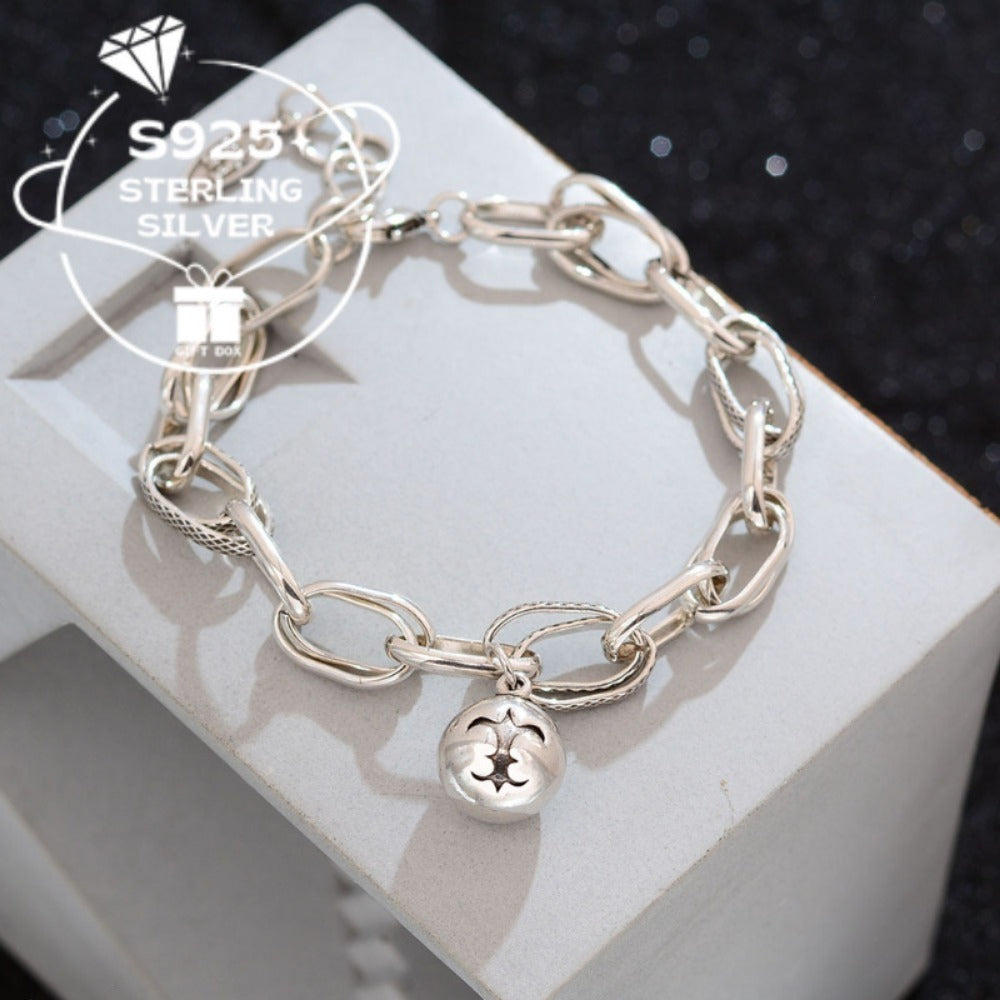 Chain Bracelet for Women - 925 Silver Ball Chain, Padlock and Key Charms - 925 silver detail