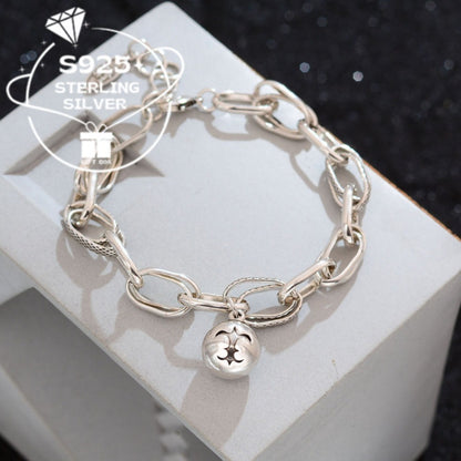 Chain Bracelet for Women - 925 Silver Ball Chain, Padlock and Key Charms - 925 silver detail
