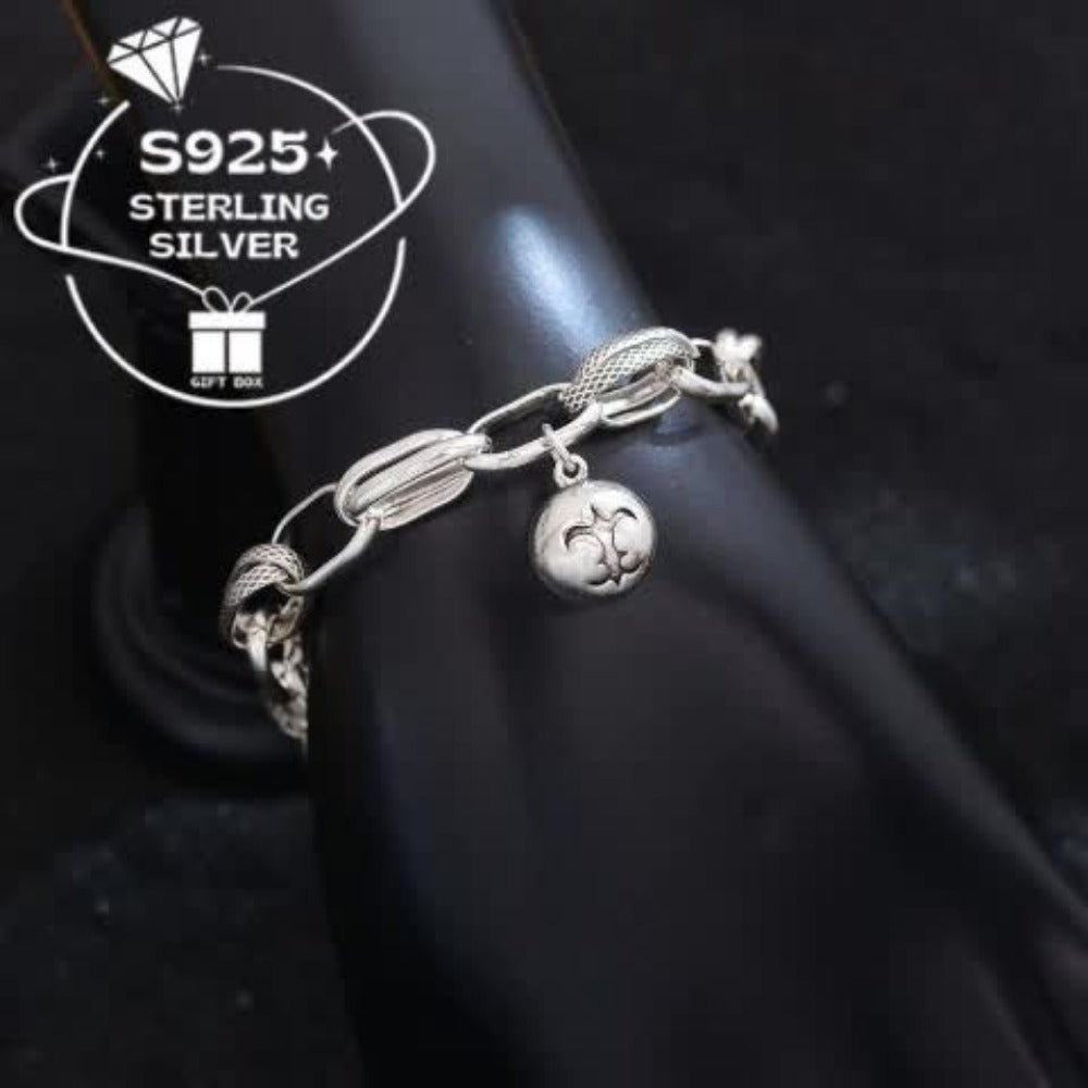 Chain Bracelet for Women - 925 Silver Ball Chain, Padlock and Key Charms - 925 silver detail