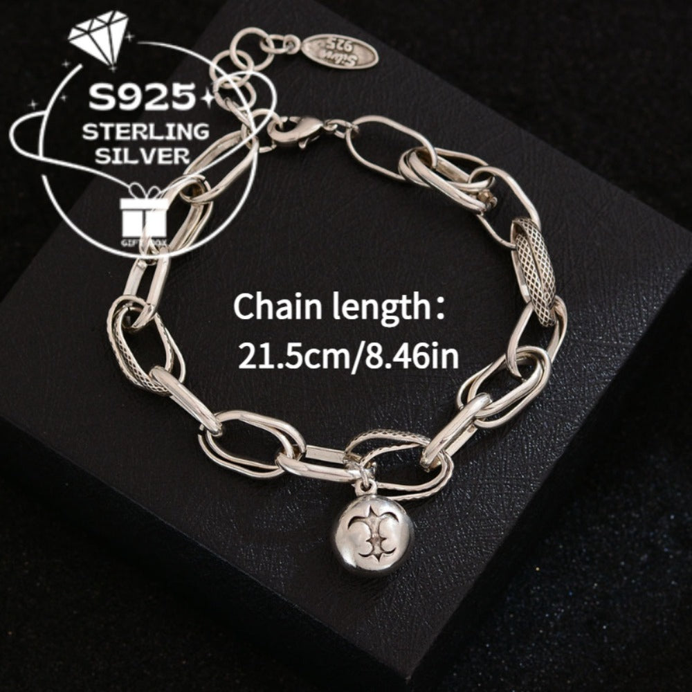 Chain Bracelet for Women - 925 Silver Ball Chain, Padlock and Key Charms - size chart S925 Chain length: