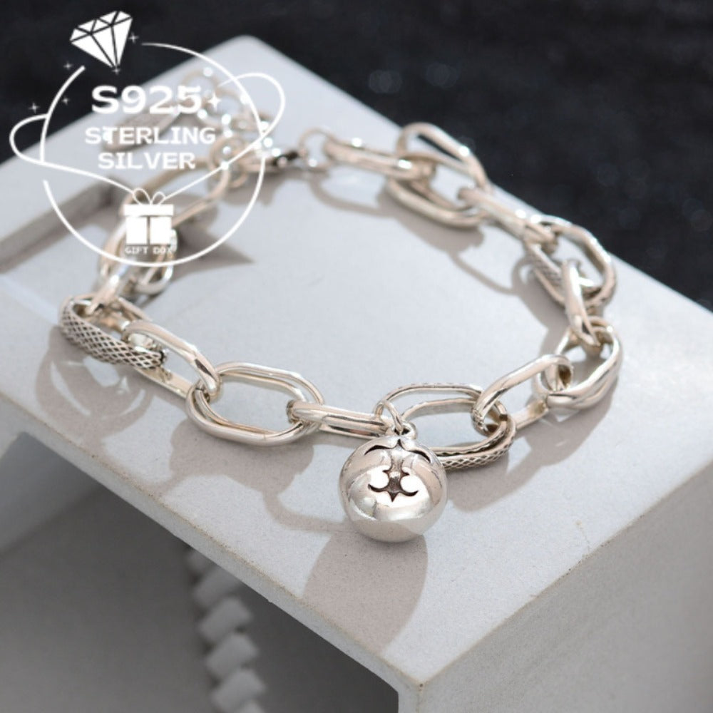 Chain Bracelet for Women - 925 Silver Ball Chain, Padlock and Key Charms - 925 silver detail