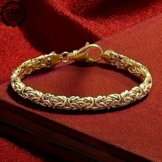 Chain Bracelet for Women - Gold-Tone Rope Chain, Textured Link Design - 925 silver detail