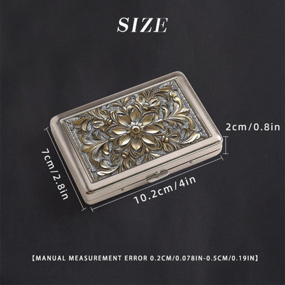Cigarette Case - Metal Double-Open Holds 16 Retro Fire Pattern Embossed Slim Storage Box - product detail view 2