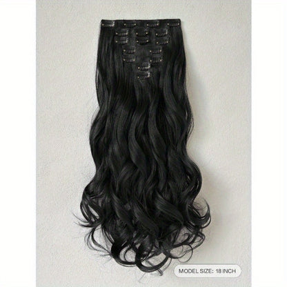 Clip In Hair Extensions - In 22 Inch 7pcs Set 16 Black Natural Wave Long Synthetic Hairpiece for - product detail view 5