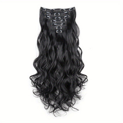 Clip In Hair Extensions - In 22 Inch 7pcs Set 16 Black Natural Wave Long Synthetic Hairpiece for - product detail view 10