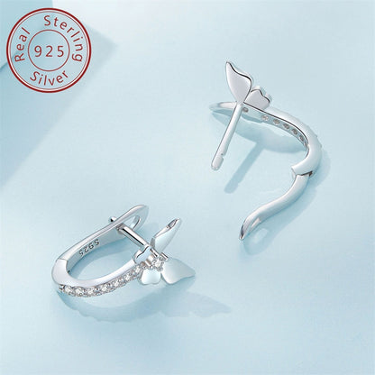 Clip On Earrings for Women - 925 Silver Butterfly Ear Clip, Crystal Dangle Pair - 925 silver detail