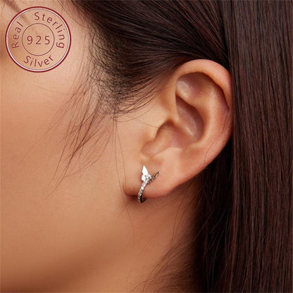 Clip On Earrings for Women - 925 Silver Butterfly Ear Clip, Crystal Dangle Pair - 925 silver detail