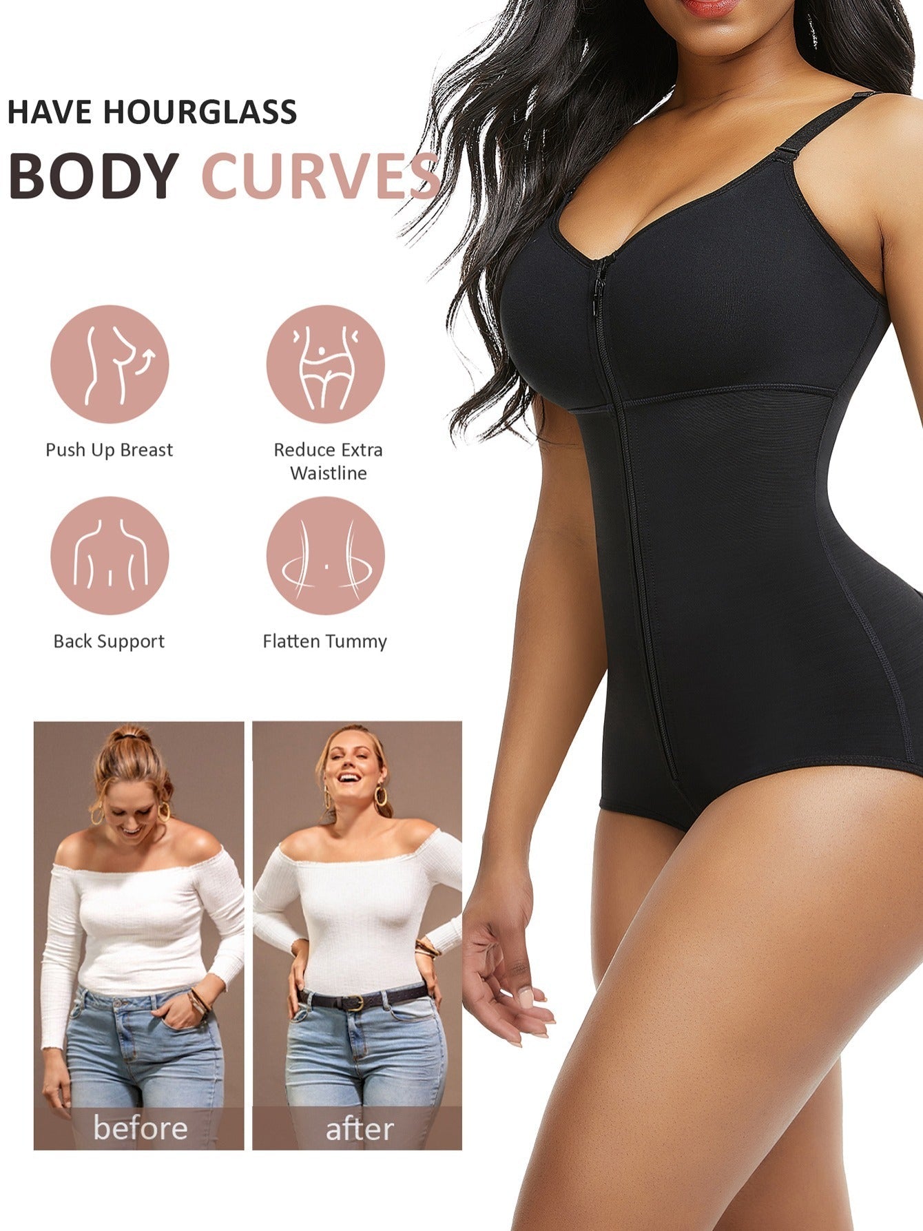 Colombianas Body Shaper Tummy Control Shapewear Zipper Full Bust Corset Bodysuits – view 3